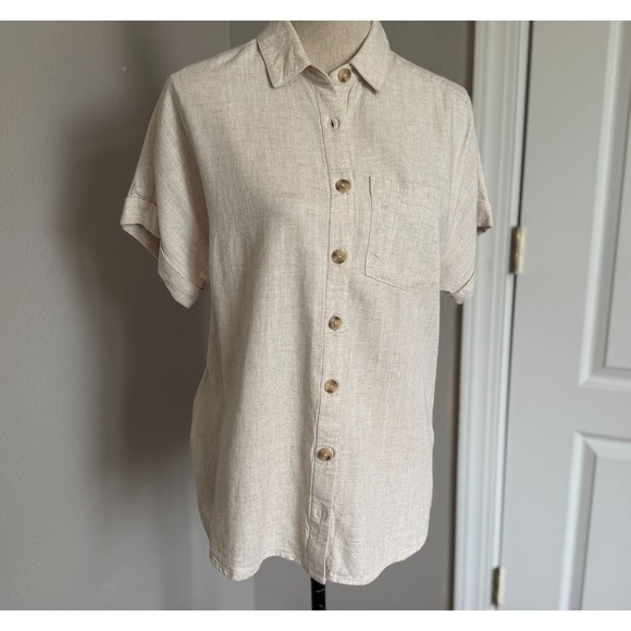 Soft Surroundings Tops - Soft Surroundings Shirt Women XS Oatmeal Linen Coastal Gran Lagenlook Cottage